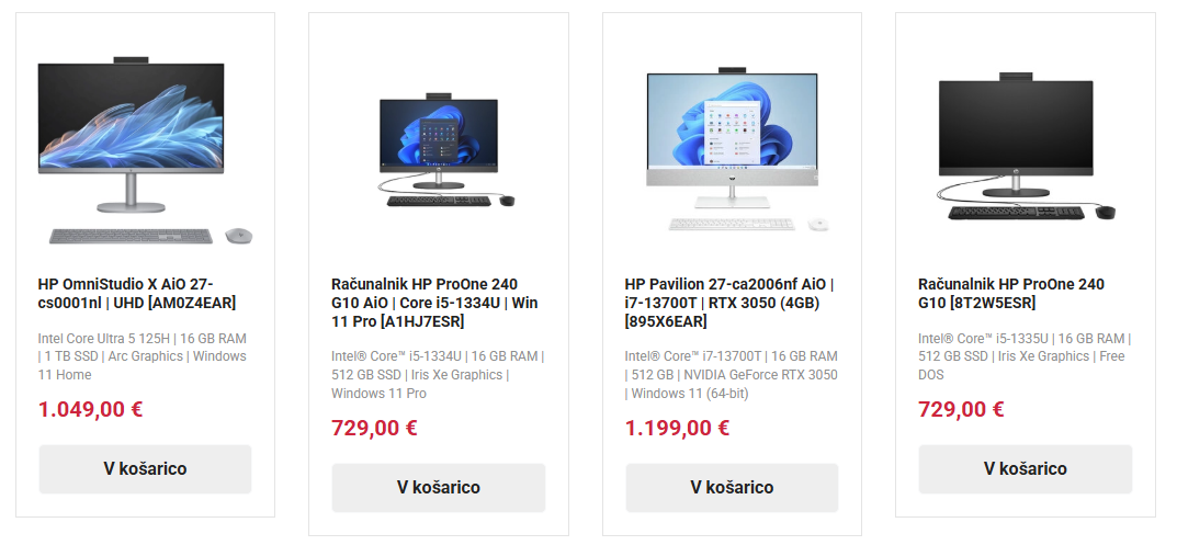 Screenshot kategoirje all in one računalniki z integriranim linkom ki vodi na to kategorijo