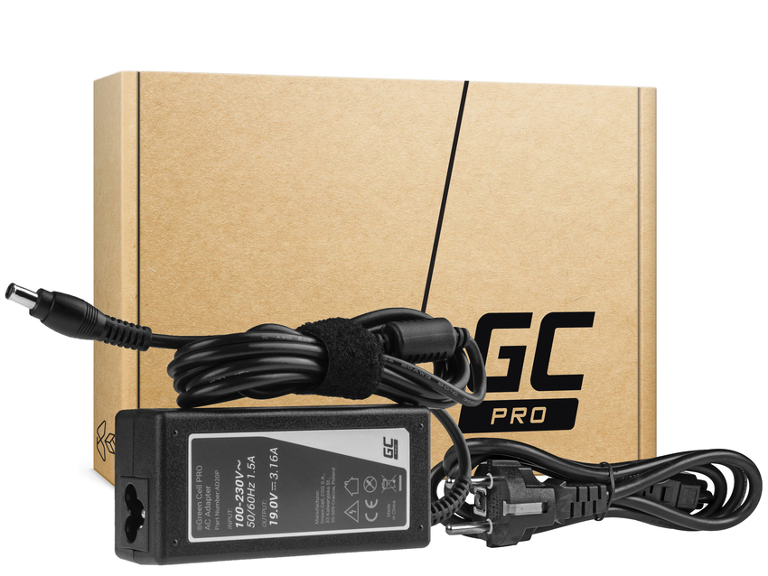 Green Cell PRO polnilec / AC Adapter 19V 3.16A 60W za Samsung R519 R719 RV510 NP270E5E NP275E5E NP300E5A NP300E5E NP300E5C (AD20P)
