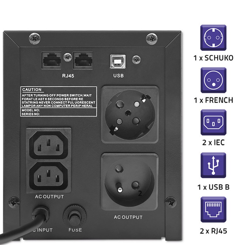 Brezprekinitveno napajanje Qoltec 53771 2000VA | 1200W | LCD | USB | RJ45