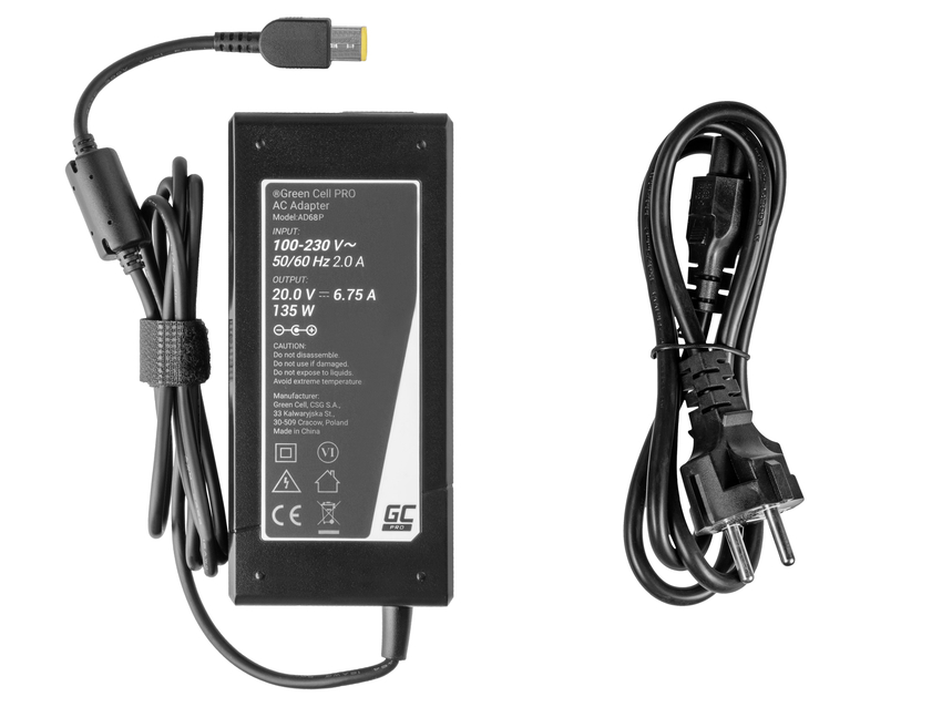 Green Cell PRO polnilec / AC Adapter 20V 6.75A 135W za Lenovo IdeaPad Gaming L340-15 L340-17 15ARH05 15IMH05 Legion Y520 Y530 (AD68P)