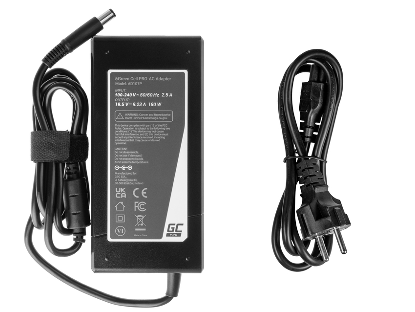 Green Cell PRO polnilec / AC Adapter 19.5V 9.23A 180W za Dell Latitude E5510 E7240 E7440 Alienware 13 14 15 M14x M15x R1 R2 R3 (AD107P)