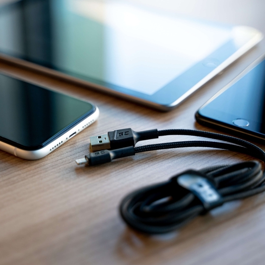Set 3x Green Cell kabel GC Ray USB - Lightning 30cm, 120cm, 200cm za iPhone, iPad, iPod, white LED, quick charging (KABGCSET04)