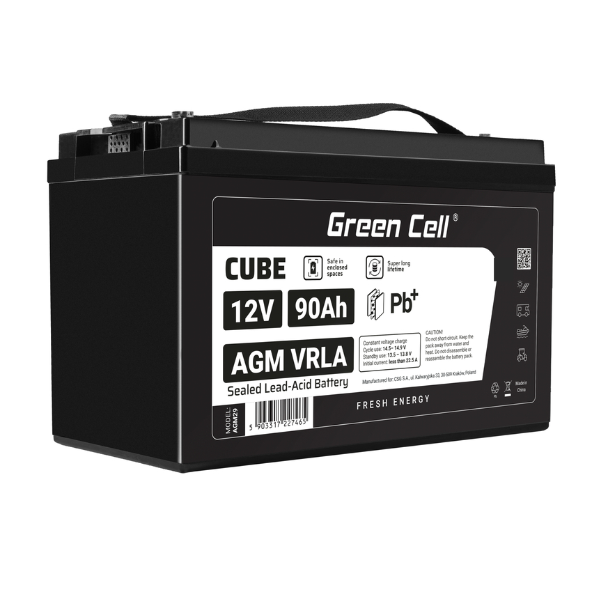 Green Cell CUBE AGM IP54 12V 90Ah VRLA baterija Gel deep cycle scooter mower boat barge mower tractor fishing boat (AGM12V90AH-J)