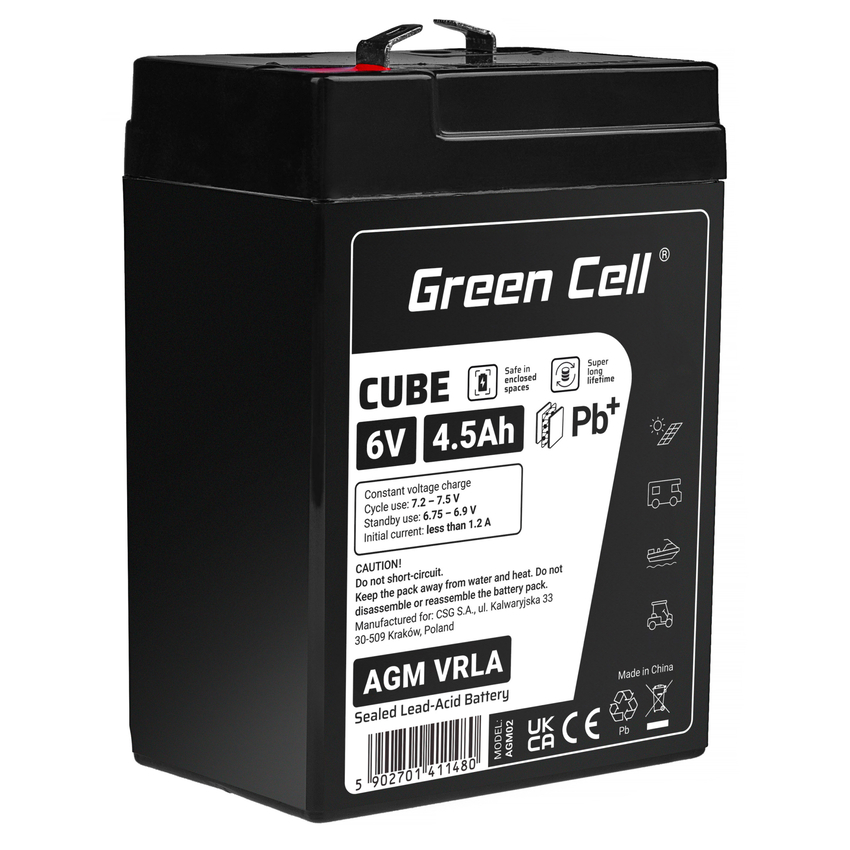Green Cell CUBE AGM IP54 6V 4Ah VRLA baterija Gel deep cycle scooter mower boat barge mower tractor fishing boat (AGM6V4-5AH-J)