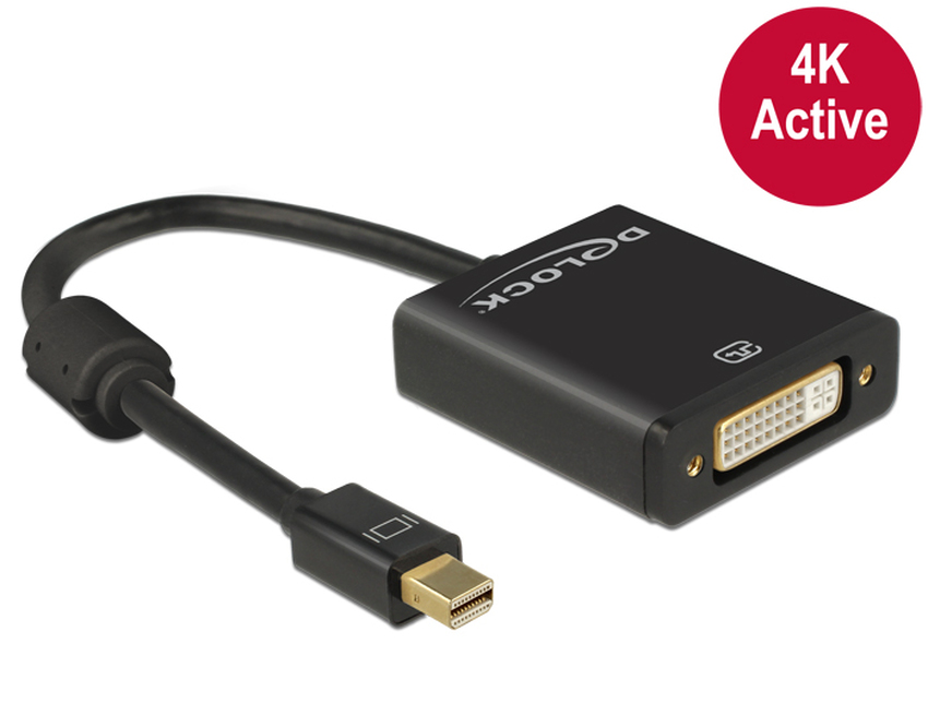 Delock adapter mini Displayport 1.2 moški > DVI ženski 4K aktivni črn