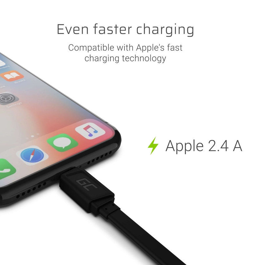 Green Cell kabel GCmatte Lightning Flat kabel 25 cm s hitrim polnjenjem Apple 2.4A (KABGC02)