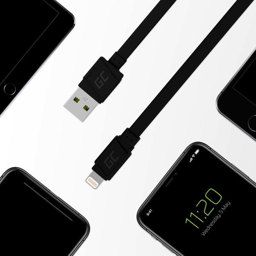 Green Cell kabel GCmatte Lightning Flat kabel 25 cm s hitrim polnjenjem Apple 2.4A (KABGC02)