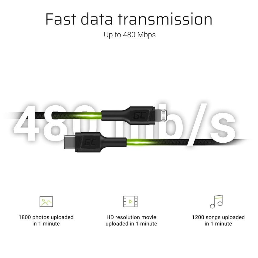 Green Cell kabel GC Power Stream USB-C - Lightning 100 cm with napajalni kabel (Apple MFi Certified) (KABGC07)