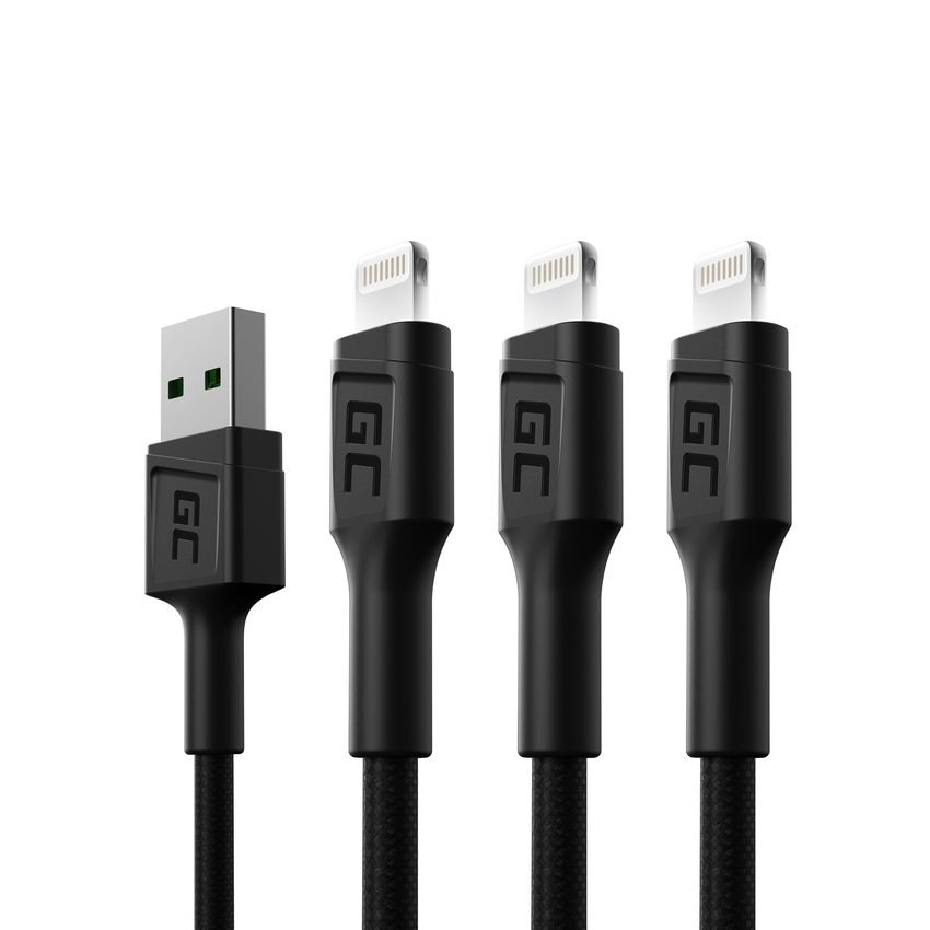 Set 3x Green Cell kabel GC Ray USB - Lightning 120cm za iPhone, iPad, iPod, white LED, quick charging (KABGCSET05)