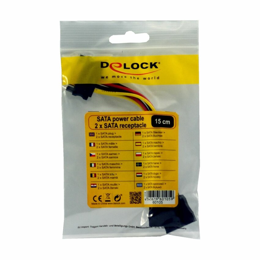 Kabel interni Delock SATA(M)-> 2x Power SATA(F) 15cm