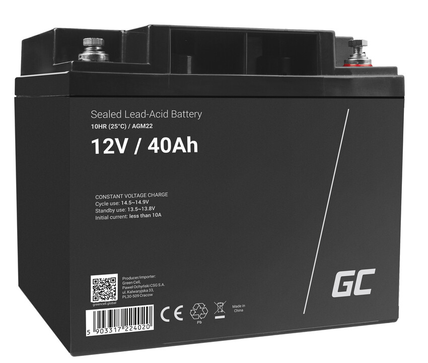 Green Cell AGM VRLA 12V 40Ah baterija za vzdrževanje za kosilnice, skuterje, ladje, invalidske vozičke (AGM22)