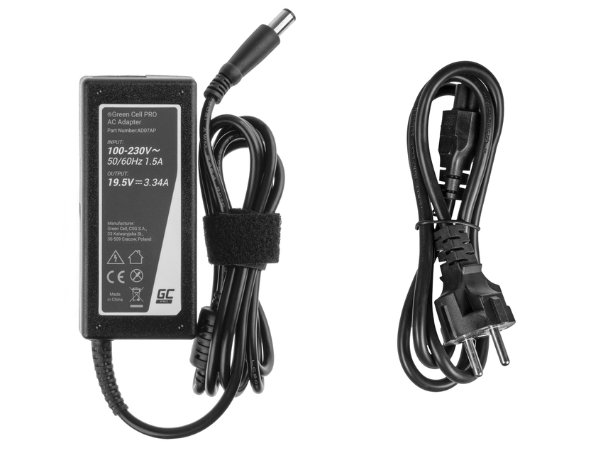 Green Cell PRO polnilec / AC Adapter 19.5V 3.34A 65W za Dell Latitude E6330 E6410 E6430 E6530 E7440 Inspiron 15 5558 15R N5110 (AD07AP)