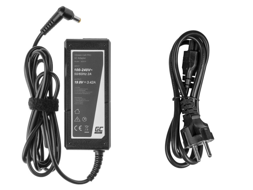 Green Cell PRO polnilec / AC Adapter 19V 3.42A 65W za Acer Aspire 5741G 5742 5742G E1-521 E1-531 E1-531G E1-570 E1-571 E1-571G (AD01P)