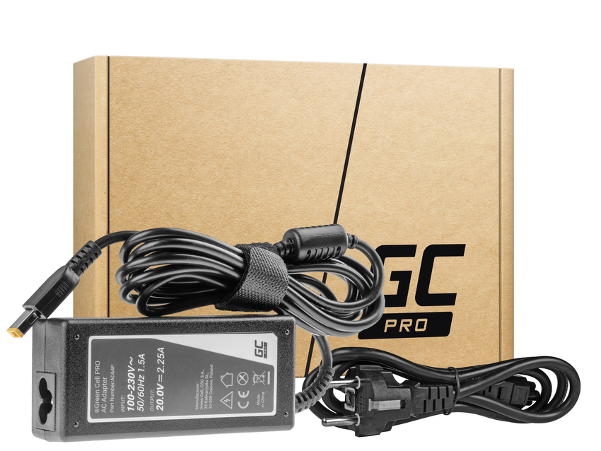 Green Cell PRO polnilec / AC Adapter 20V 2.25A 45W za Lenovo G40-30 G50-30 V110-15IAP V130-15IGM Yoga 300-11IBR ThinkPad X240 (AD64P)
