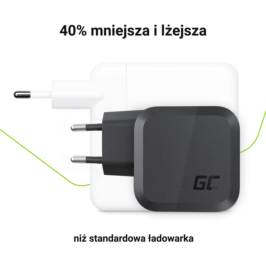 Green Cell GC PowerGaN 65W polnilec (2x USB-C napajalni kabel, 1x USB-A compatible with Quick Charge 3.0) (CHARGC08)