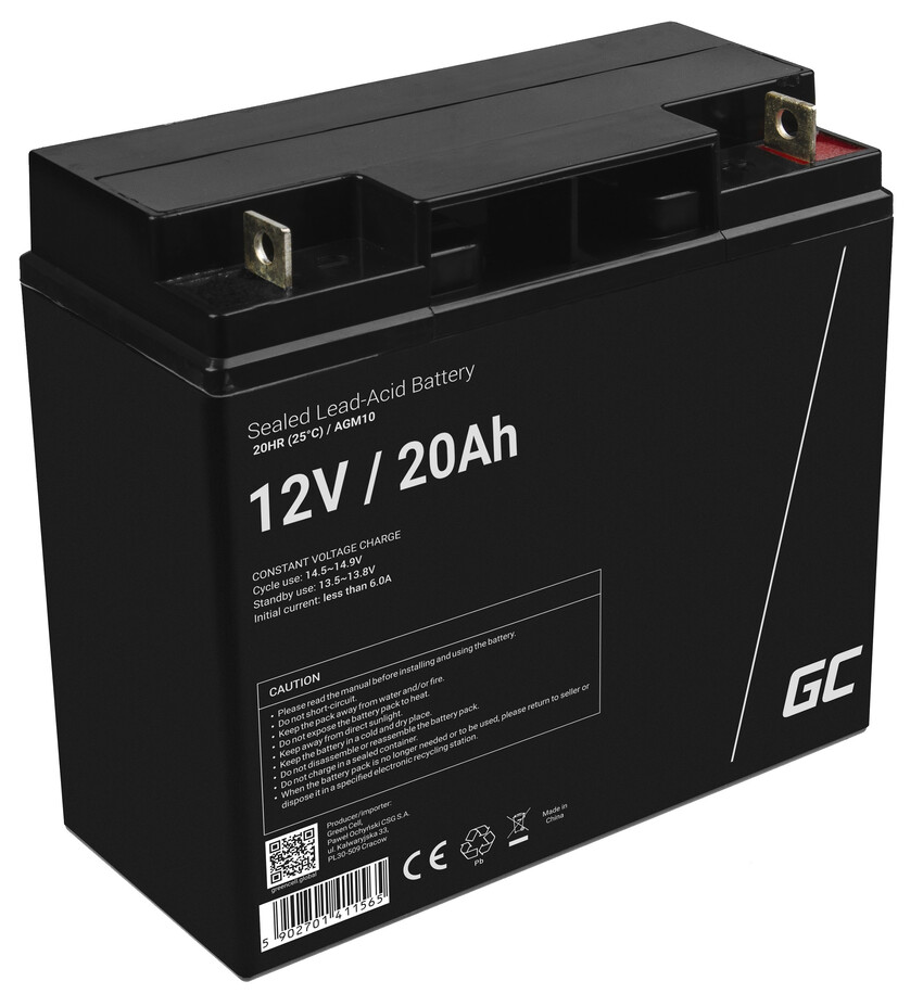 Green Cell AGM VRLA 12V 20Ah baterija za vzdrževanje za kosilnice, skuterje, ladje, invalidske vozičke (AGM10)