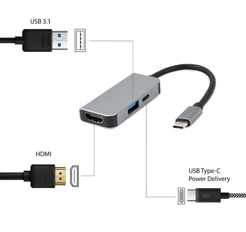 Priklopna postaja Gembird CM-COMBO3-02 USB-C - USB port + HDMI + PD