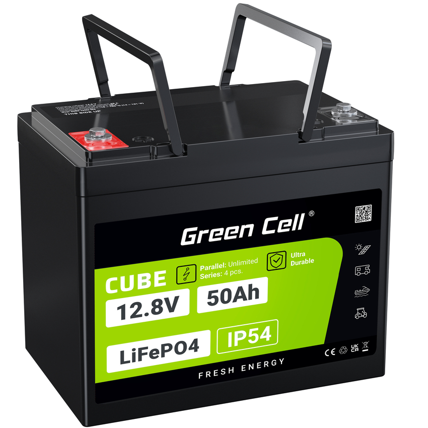 Green Cell CUBE LiFePO4 50Ah 12.8V 640Wh Lithium Iron Phosphate baterija za Camper, Golf Cart,Wind Power Plant (LFPGC12V50AH)