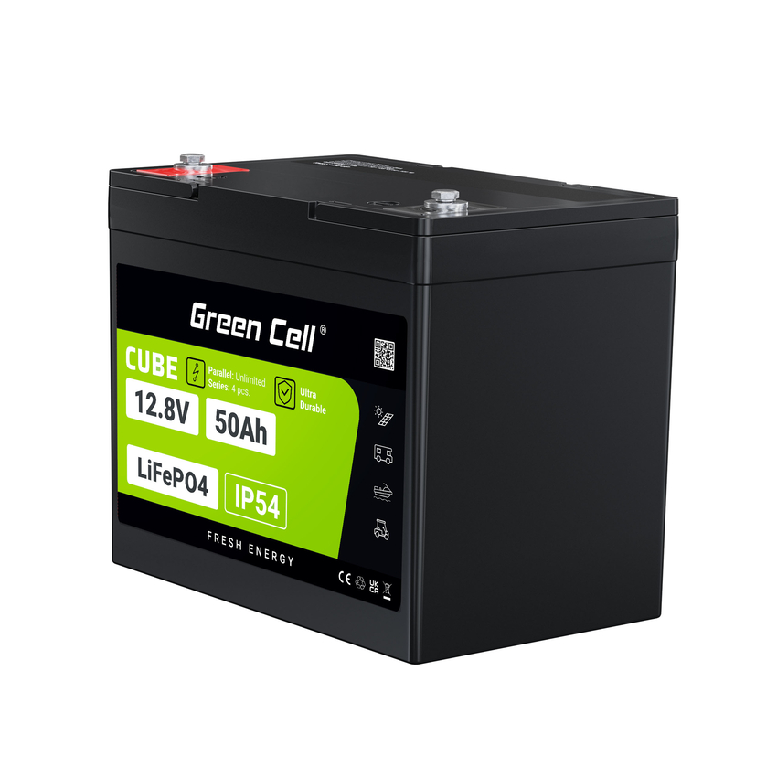 Green Cell CUBE LiFePO4 50Ah 12.8V 640Wh Lithium Iron Phosphate baterija za Camper, Golf Cart,Wind Power Plant (LFPGC12V50AH)