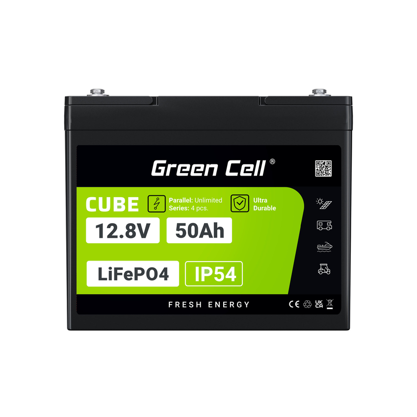 Green Cell CUBE LiFePO4 50Ah 12.8V 640Wh Lithium Iron Phosphate baterija za Camper, Golf Cart,Wind Power Plant (LFPGC12V50AH)