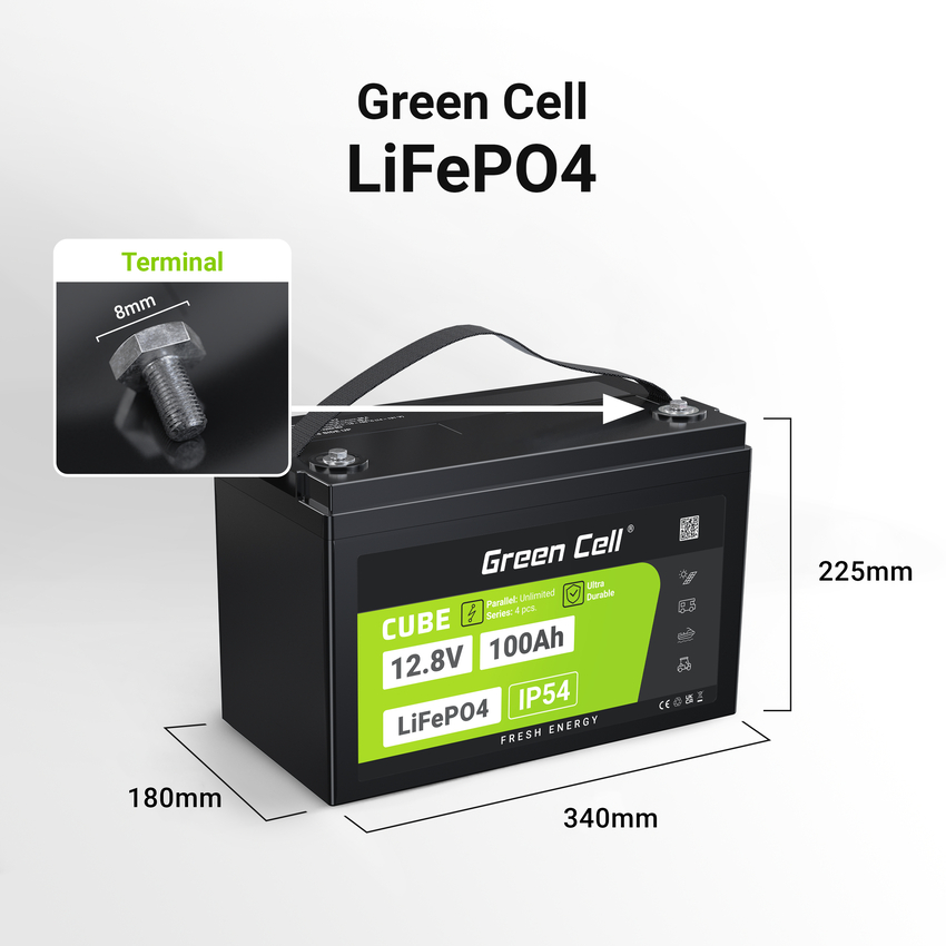 Green Cell CUBE LiFePO4 100Ah 12.8V 1280Wh Lithium Iron Phosphate baterija za Photovoltaics, Caravans, Boats (LFPGC12V100AH)