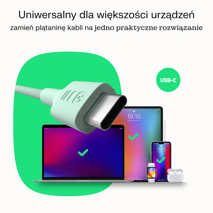 USB-C kabel 0.3m 100W Greencell PowerStream Fast Charging PD Snow bel (KABGC100PS30SW)