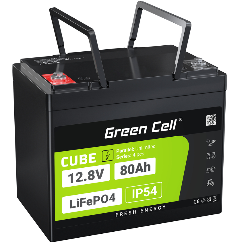 Green Cell CUBE LiFePO4 80Ah 12.8V 1024Wh Lithium Iron Phosphate baterija za Camper, Cleaning Equipment, Camping (LFPGC12V80AH)