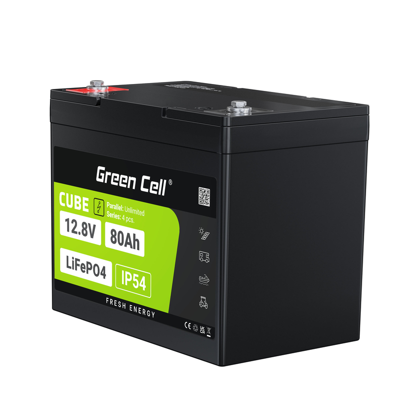 Green Cell CUBE LiFePO4 80Ah 12.8V 1024Wh Lithium Iron Phosphate baterija za Camper, Cleaning Equipment, Camping (LFPGC12V80AH)