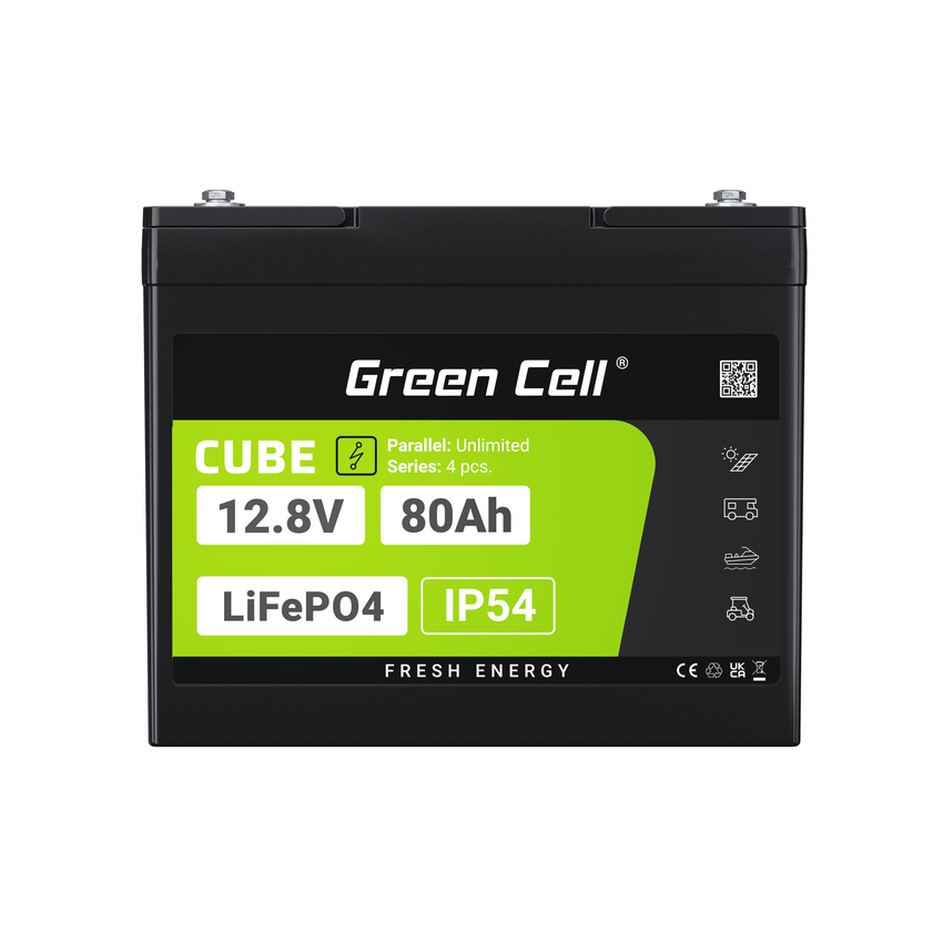Green Cell CUBE LiFePO4 80Ah 12.8V 1024Wh Lithium Iron Phosphate baterija za Camper, Cleaning Equipment, Camping (LFPGC12V80AH)