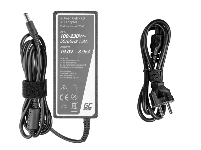 Green Cell PRO polnilec / AC Adapter 19V 3.95A 75W za Toshiba Satellite C55 C660 C850 C855 C870 L650 L650D L655 L750 L750D L755 (AD26AP)