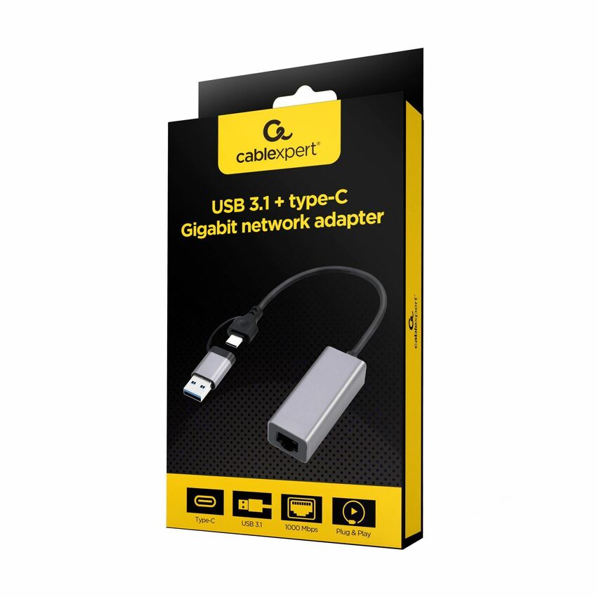 Adapter USB-C na mrežni konektor LAN, RJ45 (GIGA) Gembird A-USB3AC-LAN-01