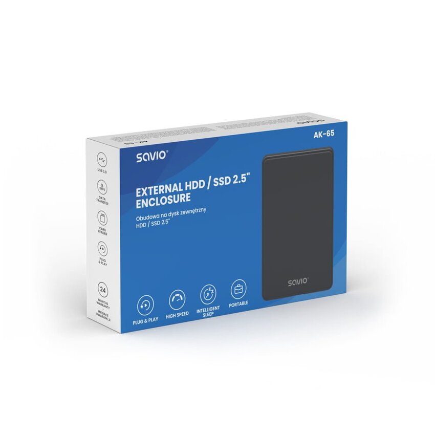 Ohišje za disk 2,5, Savio, črn, USB 3.0, AK-65