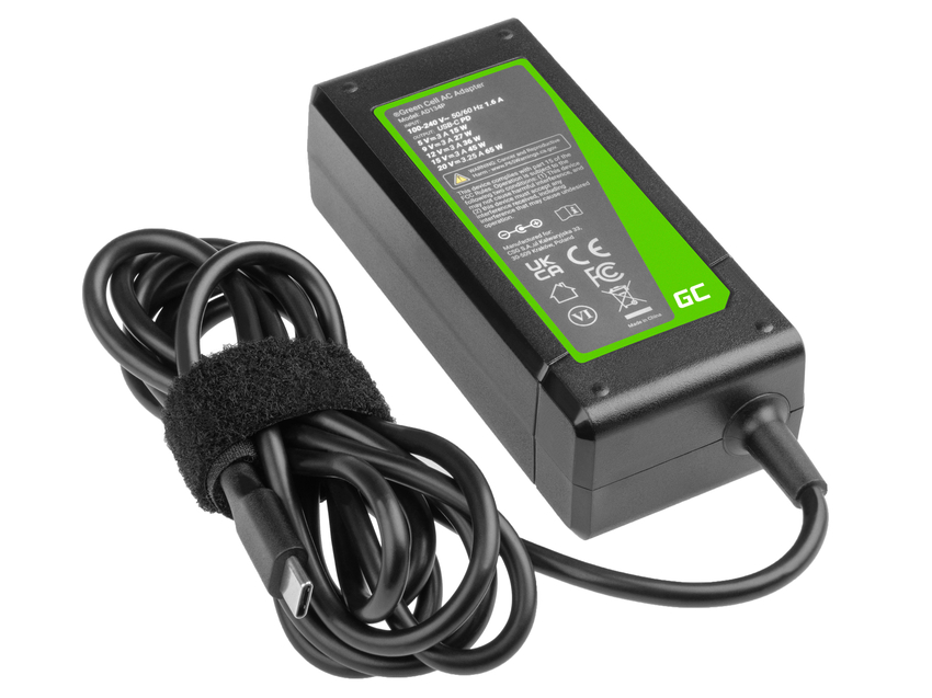 Green Cell USB-C 65W polnilec Adapter za Laptops, Tablets, Phones (AD134P)