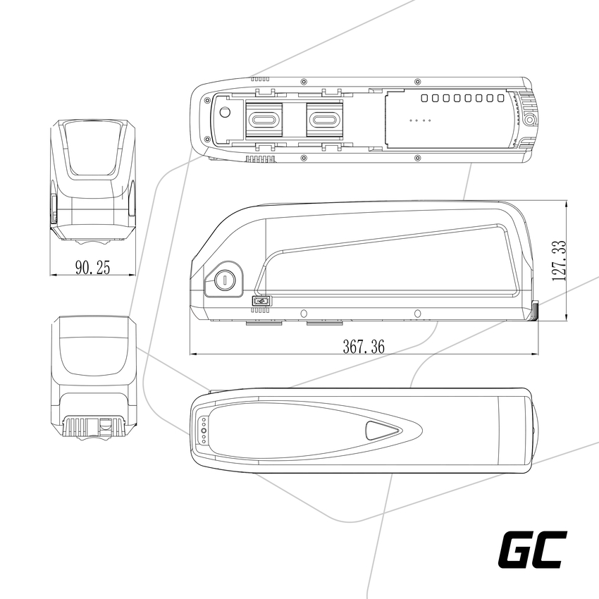 Green Cell E-bike baterija 36V 20Ah 720Wh Down Tube Ebike EC5 za Ancheer, Samebike, Fafrees with polnilec (EBIKE77STD)