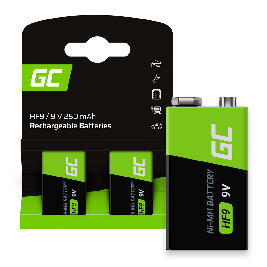 Green Cell Rechargeable baterijas 2x 9V HF9 Ni-MH 250mAh (GR18)