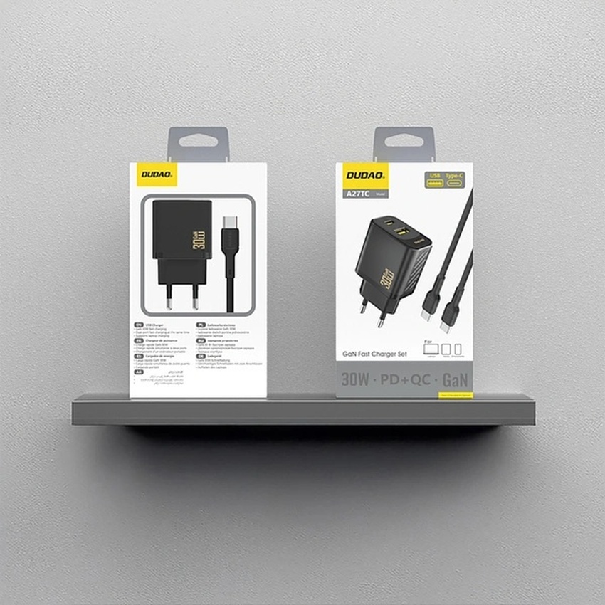 Polnilec za telefon Dudao A27TCEU GaN 30W 1x USB-C 1x USB A + USB-C kabel 1M