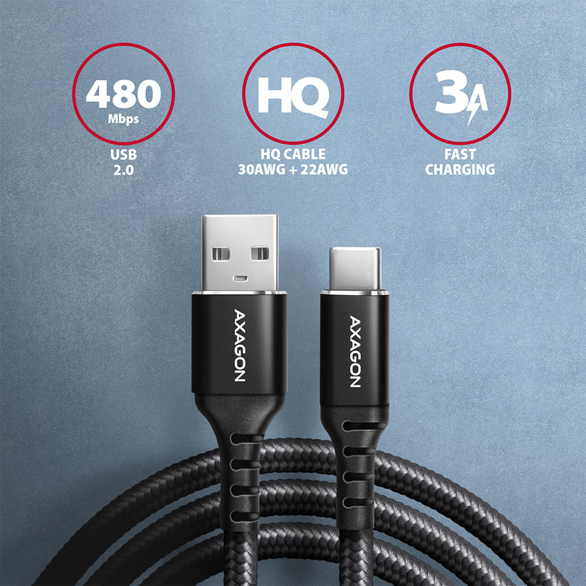 Kabel AXAGON BUCM-AM20AB USB-C - USB-A Kabel  2M