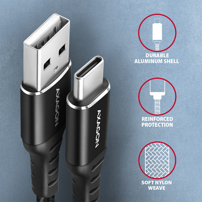 Kabel AXAGON BUCM-AM20AB USB-C - USB-A Kabel  2M