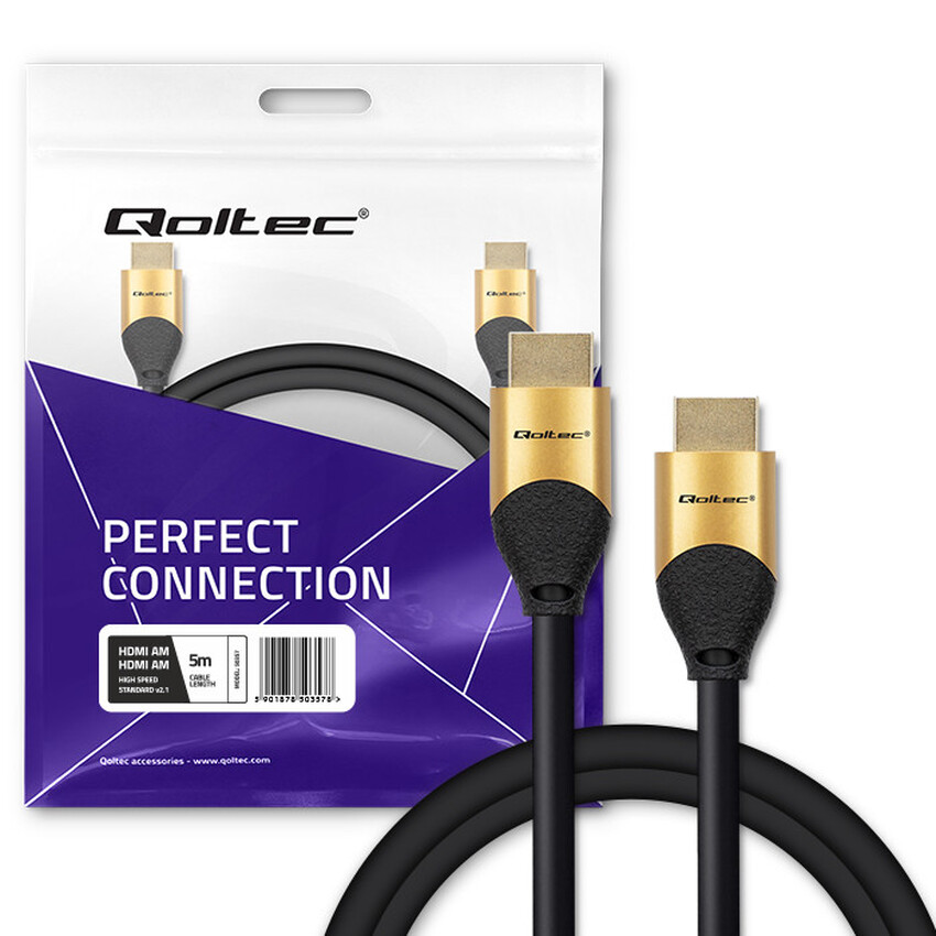 HDMI kabel Qoltec 50357 v2.1 8K | 60Hz | 26AWG | GOLD | 5m