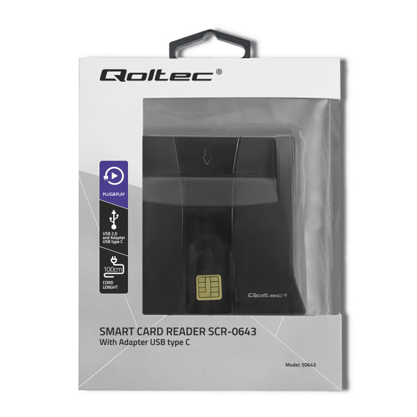 Qoltec SCR-0643 Smart chip ID card scanner | USB 2.0 | Plug&Play
