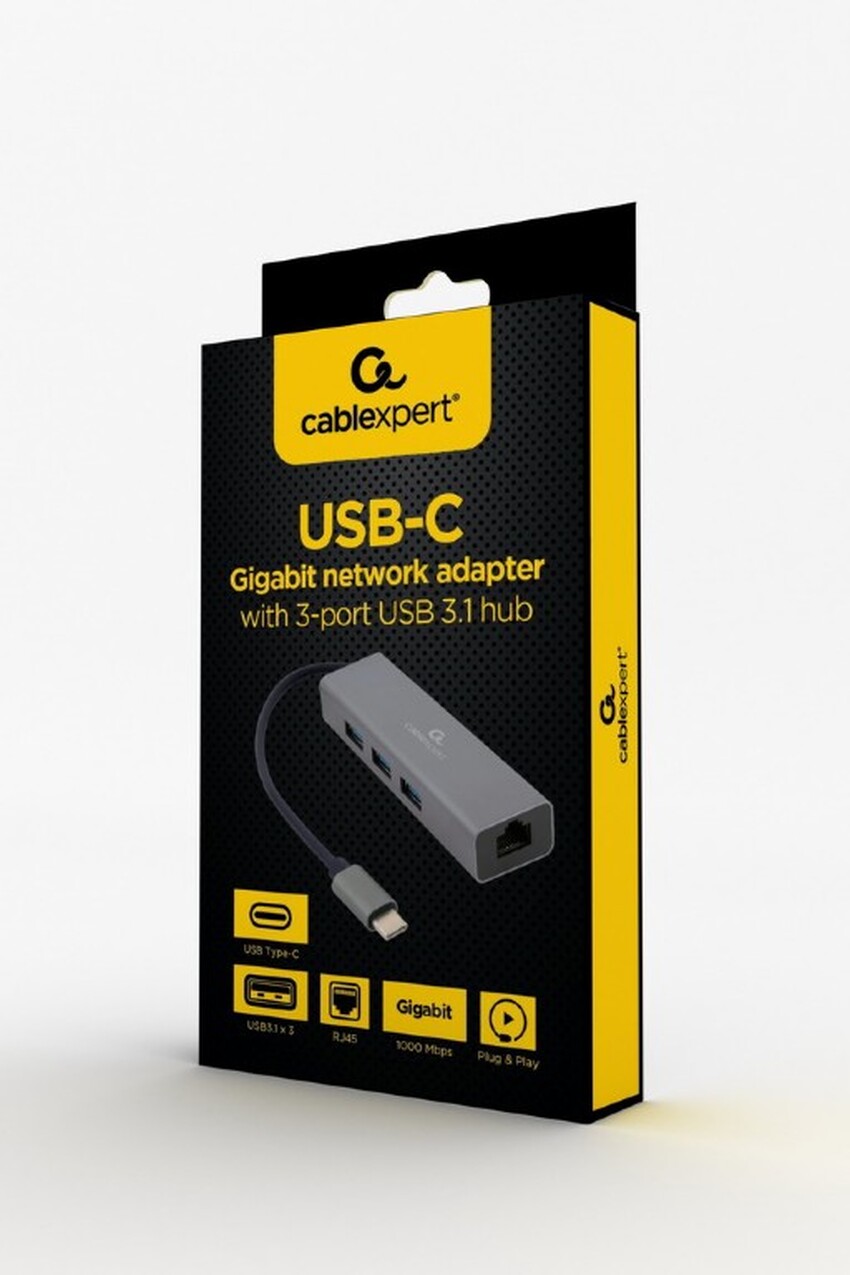 USB razdelilec USB-C - 3x USB-A 3.0 + Giga LAN Gembird A-CMU3-LAN-01